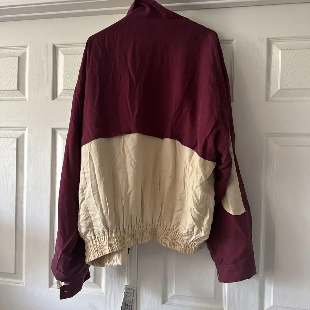 Goouch Vintage Mens Deadstock 100% Silk Bomber Jacket XL Maroon Streetwear 80s